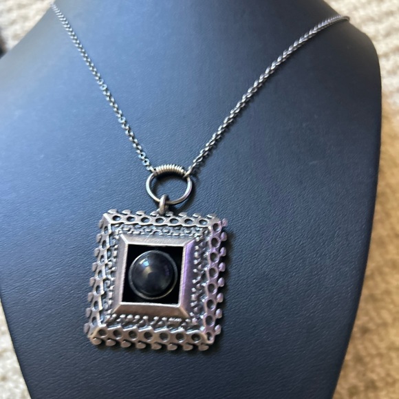 Vintage Finnish Modernist Sterling Silver  finland Spectrolite pendant necklace